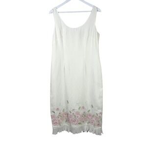 Plaza South Collection Ivory Linen Blend Floral Embroidered‎ Ruffle Dress 12